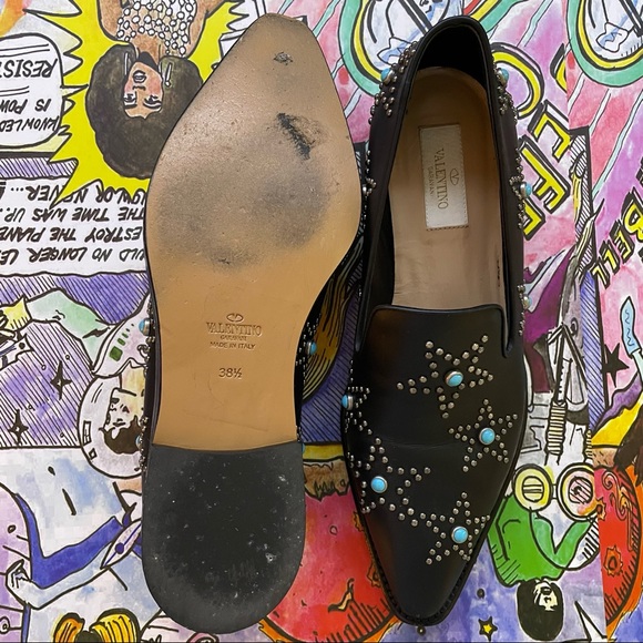 Valentino Black Nappa Star Studed Cabochon Loafers - Picture 5 of 6